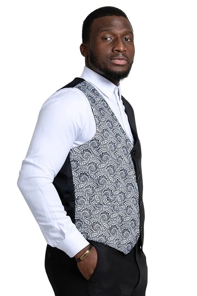 Val African Print Kente Men's Fit Suit Vest (Black & White)
